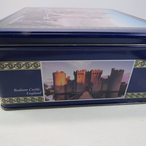 Castles of Europe metal tin royal blue with gold borders Vintage Delacre - Picture 5 of 11